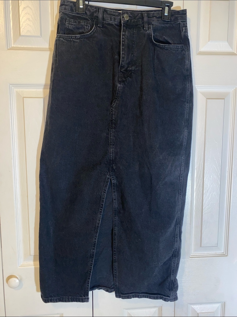 Black Denim Maxi Skirt with Front Slit